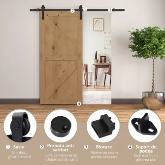 Kit sina pentru usi glisante, 200x4x0.6 cm, negru, HOMCOM