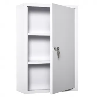 Kleankin Dulap pentru medicamente din otel cu 3 niveluri cu 2 chei si suport de perete, 40x18x60 cm, alb