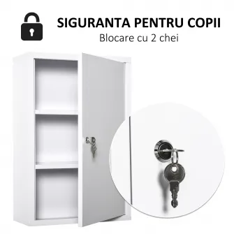 Kleankin Dulap pentru medicamente din otel cu 3 niveluri cu 2 chei si suport de perete, 40x18x60 cm, alb