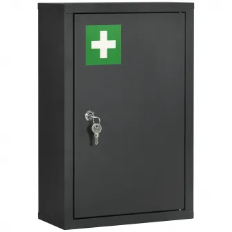 kleankin Dulapior de medicamente montat pe perete, Cutie de urgenta cu 3 niveluri pentru baie, bucatarie, poate fi incuiata cu 2 chei, negru