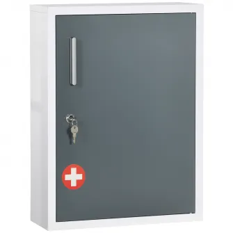 kleankin Dulapior pentru medicamente montat pe perete, cutie de urgenta pe 3 nivele pentru baie, bucatarie, se poate incuia cu 2 chei, alb