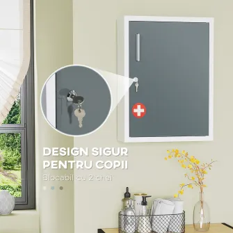 kleankin Dulapior pentru medicamente montat pe perete, cutie de urgenta pe 3 nivele pentru baie, bucatarie, se poate incuia cu 2 chei, alb