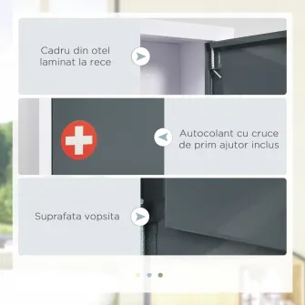 kleankin Dulapior pentru medicamente montat pe perete, cutie de urgenta pe 3 nivele pentru baie, bucatarie, se poate incuia cu 2 chei, alb