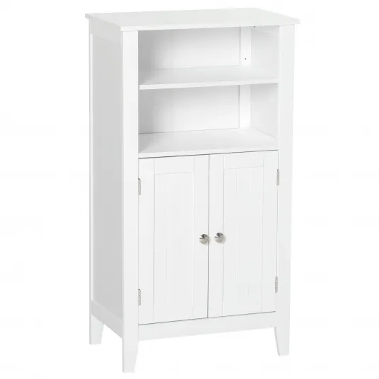 Kleankin Dulpa pentru Baie cu Rafturi Reglabile si 2 Usi din Lemn, Alb 50x30x93cm