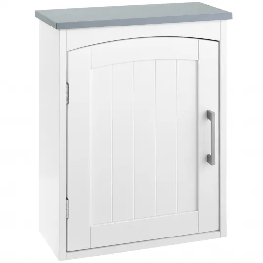 kleankin Mobilier Baie pe Perete cu Polita Reglabila, Dulap suspendat Baie cu o Usa, 41x18,5x52 cm, Alb si Gri
