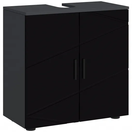 Kleankin Mobilier de baie cu dulap cu 2 usi, Mobilier de baie din lemn cu polita reglabila, 60x30x60cm, de culoare negru