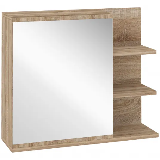 kleankin Mobilier Oglinda Baie de Perete cu Usa si 3 Etajere Laterale din Lemn, 60x18x50cm