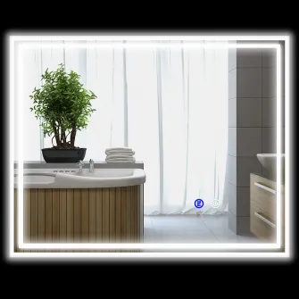kleankin Oglinda de Baie cu Lumini LED cu 3 Temperaturi de Culoare, Functie de Memorie si Rama din Aluminiu, Orizontala/Verticala, 90x70cm