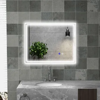 kleankin Oglinda de Baie cu Lumini LED cu 3 Temperaturi de Culoare, Functie de Memorie si Rama din Aluminiu, Orizontala/Verticala, 90x70cm