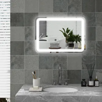 kleankin Oglinda pentru baie cu lumini LED, Oglinda reglabila pentru machiaj cu 3 temperaturi de culoare, pelicula de dezaburire si functie de memorie, cablata, orizontala si verticala, 70 x 50 cm