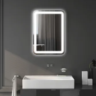 kleankin Oglinda pentru baie cu lumini LED, Oglinda reglabila pentru machiaj cu 3 temperaturi de culoare, pelicula de dezaburire si functie de memorie, cablata, orizontala si verticala, 70 x 50 cm
