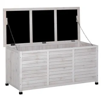 Lada depozitare pentru gradina, Outsunny, Cu picioare antiderapante, Lemn, 127 x 56 x 60 cm,Alb