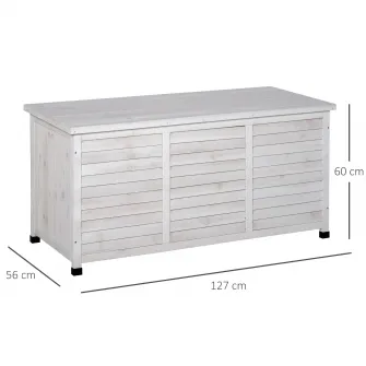 Lada depozitare pentru gradina, Outsunny, Cu picioare antiderapante, Lemn, 127 x 56 x 60 cm,Alb