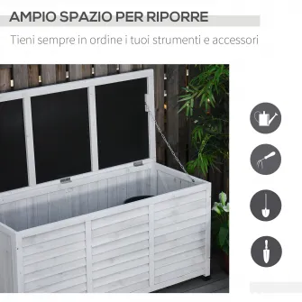 Lada depozitare pentru gradina, Outsunny, Cu picioare antiderapante, Lemn, 127 x 56 x 60 cm,Alb