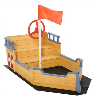 Lada pentru nisip, Outsunny, Model Nava pirati,158x78x45.5 cm, Compartiment depozitare, Lemn, Multicolor