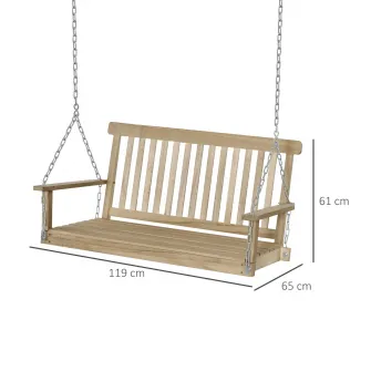 Leagan balansoar Outsunny, 2 locuri, Lemn/Metal, Capacitate 200 kg, 119x65x61cm, Maro