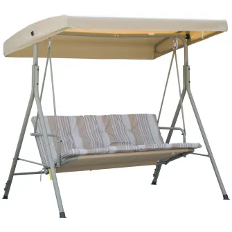 Leagan de gradina cu 3 locuri Outsunny cu structura din otel si baldachin reglabil, perne si cotiere captusite, 172x110x156cm