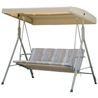 Leagan de gradina cu 3 locuri Outsunny cu structura din otel si baldachin reglabil, perne si cotiere captusite, 172x110x156cm