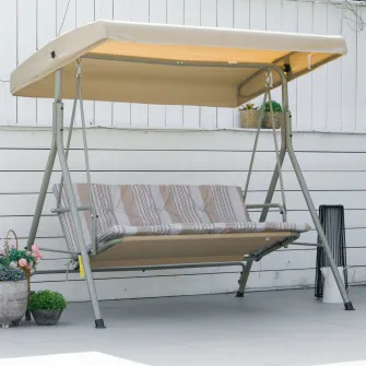 Leagan de gradina cu 3 locuri Outsunny cu structura din otel si baldachin reglabil, perne si cotiere captusite, 172x110x156cm