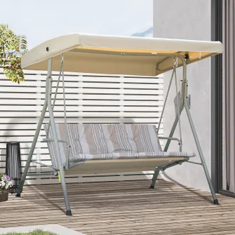Leagan de gradina cu 3 locuri Outsunny cu structura din otel si baldachin reglabil, perne si cotiere captusite, 172x110x156cm