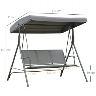 Leagan gradina, Outsunny, 3 locuri , 175x118x159 cm, Copertina, Otel/Poliester, Gri