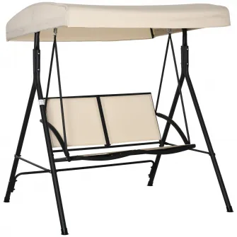 Leagan pentru gradina, Outsunny, Otel/ Poliester, 140 x 118 x 162 cm, Bej/ Negru