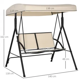 Leagan pentru gradina, Outsunny, Otel/ Poliester, 140 x 118 x 162 cm, Bej/ Negru