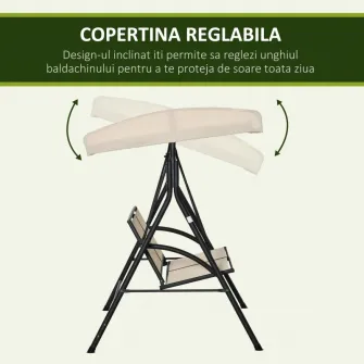 Leagan pentru gradina, Outsunny, Otel/ Poliester, 140 x 118 x 162 cm, Bej/ Negru