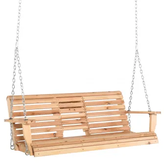 Leagan suspendat cu 3 locuri, Outsunny , Cu masa pliabila, Lemn, 150 x 75 x 53 cm, Maro