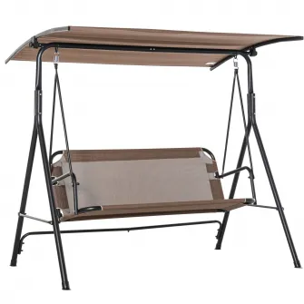 Leagan terasa, Outsunny, 3 locuri, 172x110x155cm, Copertina rabatabila, Metal/Poliester/Textil, Maro