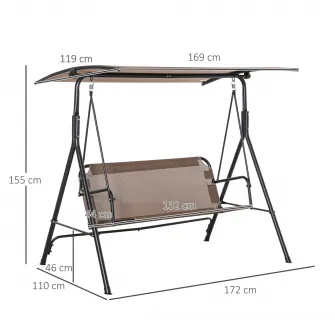 Leagan terasa, Outsunny, 3 locuri, 172x110x155cm, Copertina rabatabila, Metal/Poliester/Textil, Maro