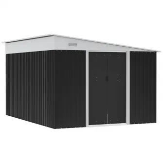 Magazie de Gradina Outsunny cu Usa Glisanta si Orificii de Aerisire, din Otel Galvanizat, 345x280,5x169-201cm, Negru