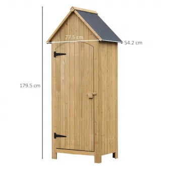 Magazie de gradina, Outsunny, Rezistenta la apa, cu usi si rafturi, Lemn, 77,5x54,2x179,5 cm, Maro