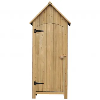 Magazie de gradina, Outsunny, Rezistenta la apa, cu usi si rafturi, Lemn, 77,5x54,2x179,5 cm, Maro