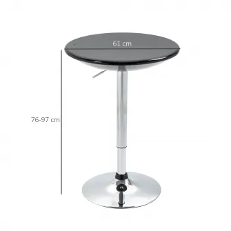 Masa bar Homcom, Rotund, Inaltime ajustabila, Rotativa, Otel, 61x61x76-97cm, Negru