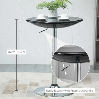 Masa bar Homcom, Rotund, Inaltime ajustabila, Rotativa, Otel, 61x61x76-97cm, Negru