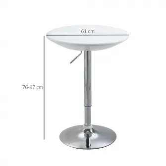 Masa bar Homcom, Rotunda, Inaltime ajustabila, Rotativa, Otel, 61x61x76-97cm, Alb