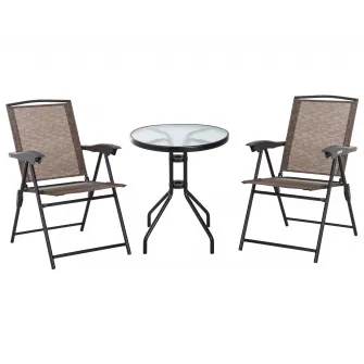 Masa cu 2 Scaune, Outsunny, Metal, 60x70/90x54, Maro