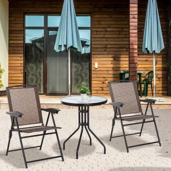 Masa cu 2 Scaune, Outsunny, Metal, 60x70/90x54, Maro