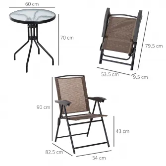Masa cu 2 Scaune, Outsunny, Metal, 60x70/90x54, Maro