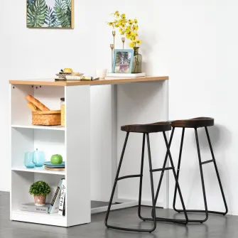 Masa de bar, Homcom, MDF/Otel, 3 rafturi, 115 x 55 x 100 cm, Alb
