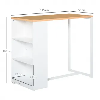 Masa de bar, Homcom, MDF/Otel, 3 rafturi, 115 x 55 x 100 cm, Alb