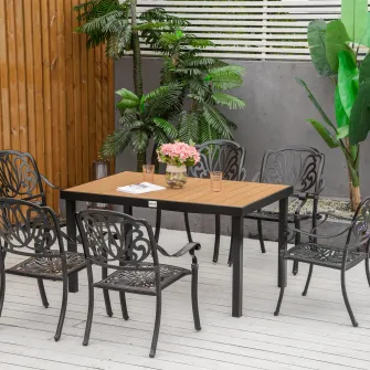 Masa de gradina, Outsunny, Aluminiu, pentru 6 persoane, Maro/Negru
