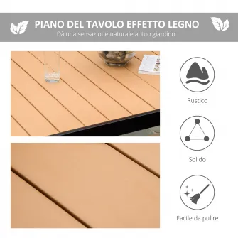 Masa de gradina, Outsunny, Aluminiu, pentru 6 persoane, Maro/Negru