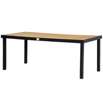 Masa de gradina Outsunny pentru 8 Persoane din Aluminiu, Masa de Exterior din Plastic pentru Terasa si Balcon, Negru si Culoare Lemn