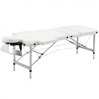 Masa de masaj portabila, pliabila si profesionala din aluminiu HOMCOM pentru cosmetician, terapeut, SPA, alb, 215x60x61-84cm