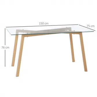 Masa, Homcom, Otel/Sticla securizata, 150x75x76cm, Maro/Transparent