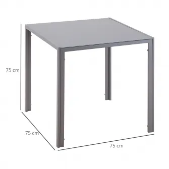 Masa patrata Homcom, 4 persoane, Metal/Sticla securizata, 75x75x75cm, Gri