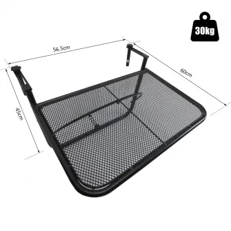 Masa pentru balcon, Outsunny, Metal, Brat Suspendat, Raft Reglabil, 60 x 56.5 x 45 cm, Negru