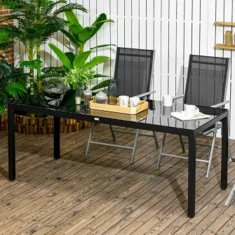 Masa pentru gradina, Outsunny, Aluminiu/Sticla securizata, 180x80x72cm, Negru